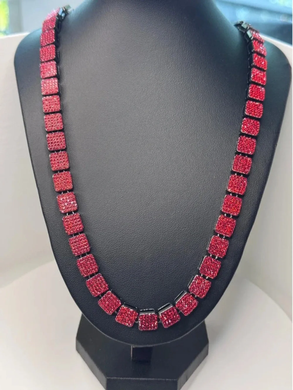 22” AJ red cz Heavy bling, black metal.